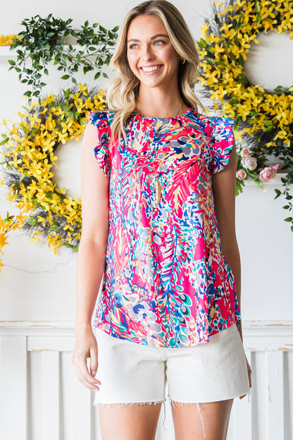 Floral Print Tank Top with Ruffles