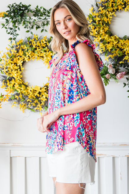 Floral Print Tank Top with Ruffles