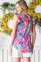 Floral Print Tank Top with Ruffles