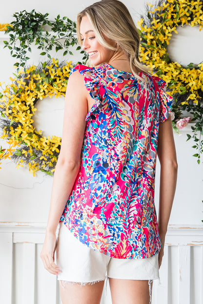 Floral Print Tank Top with Ruffles