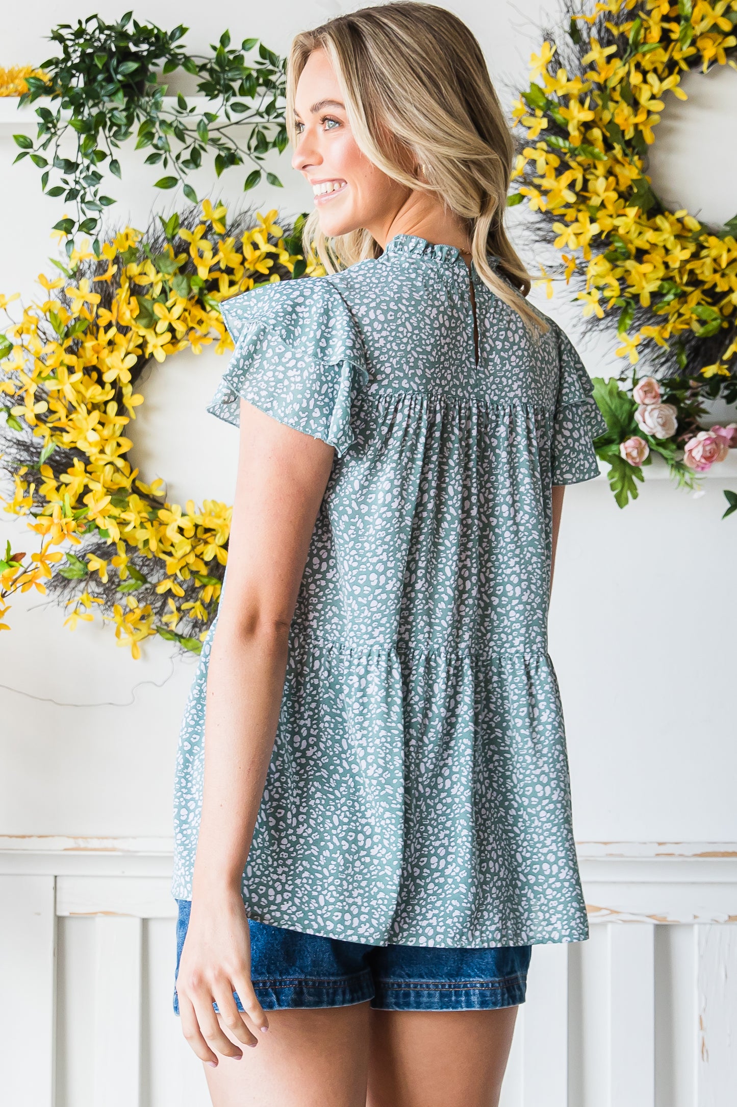 Cheetah Spotted Ruffle Top