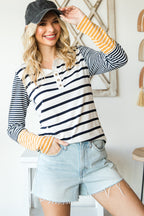 Long Sleeve Stripe Button Henley Top