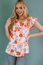 Floral Print Ruffled Flutter Sleeve Blouse