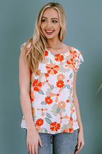 Floral Print Ruffled Flutter Sleeve Blouse