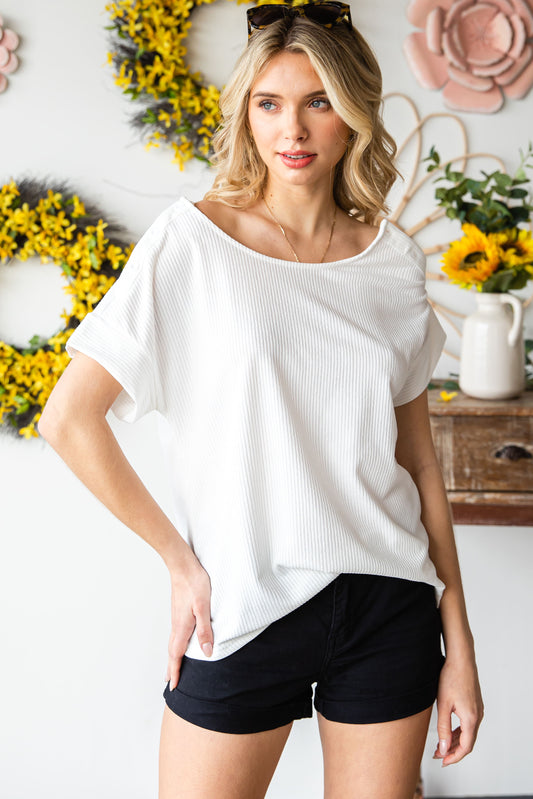 Ribbed Texture Buttoned Shoulder Top