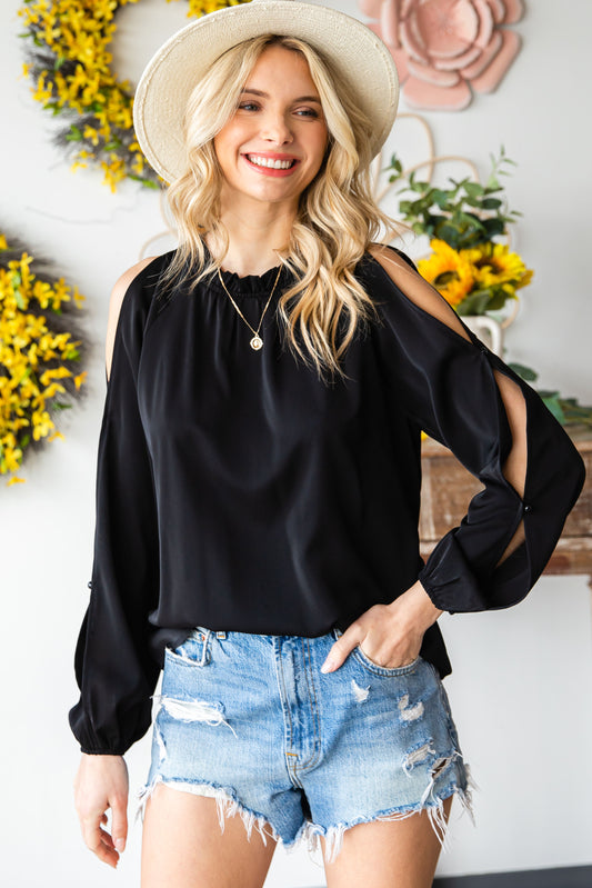 Cold Shoulder Bishop Sleeve Blouse