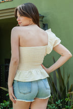 Ruffled One-shoulder Smocked Top