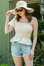 Ruffled One-shoulder Smocked Top