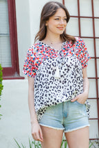 Mix Print Tassel Tie Blouse