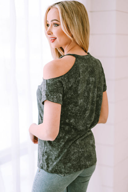 Vintage Asymmetric Cold Shoulder T-shirt