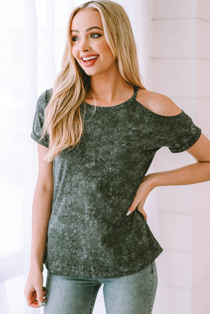 Vintage Asymmetric Cold Shoulder T-shirt