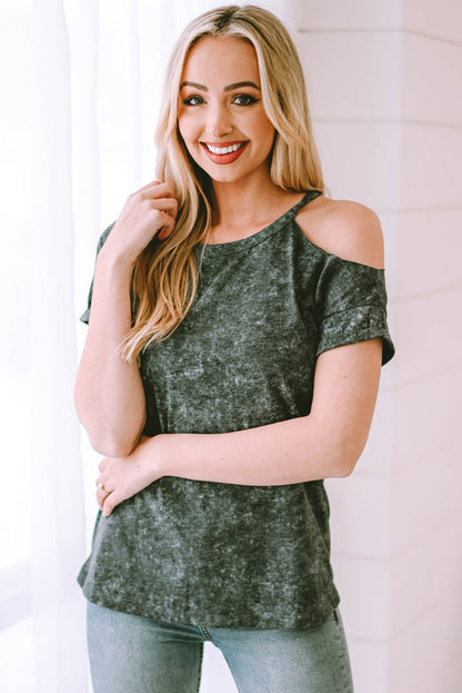 Vintage Asymmetric Cold Shoulder T-shirt