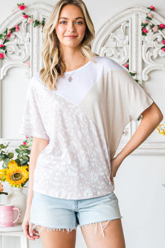 Colorblock Patchwork Short Sleeve Top