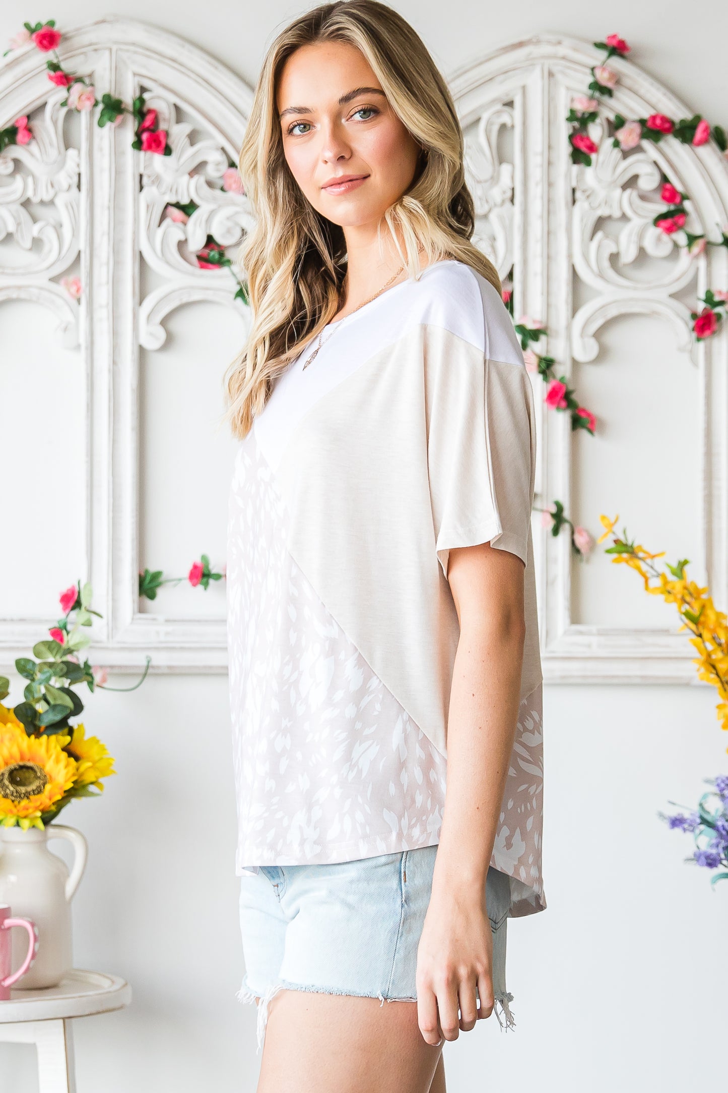 Colorblock Patchwork Short Sleeve Top