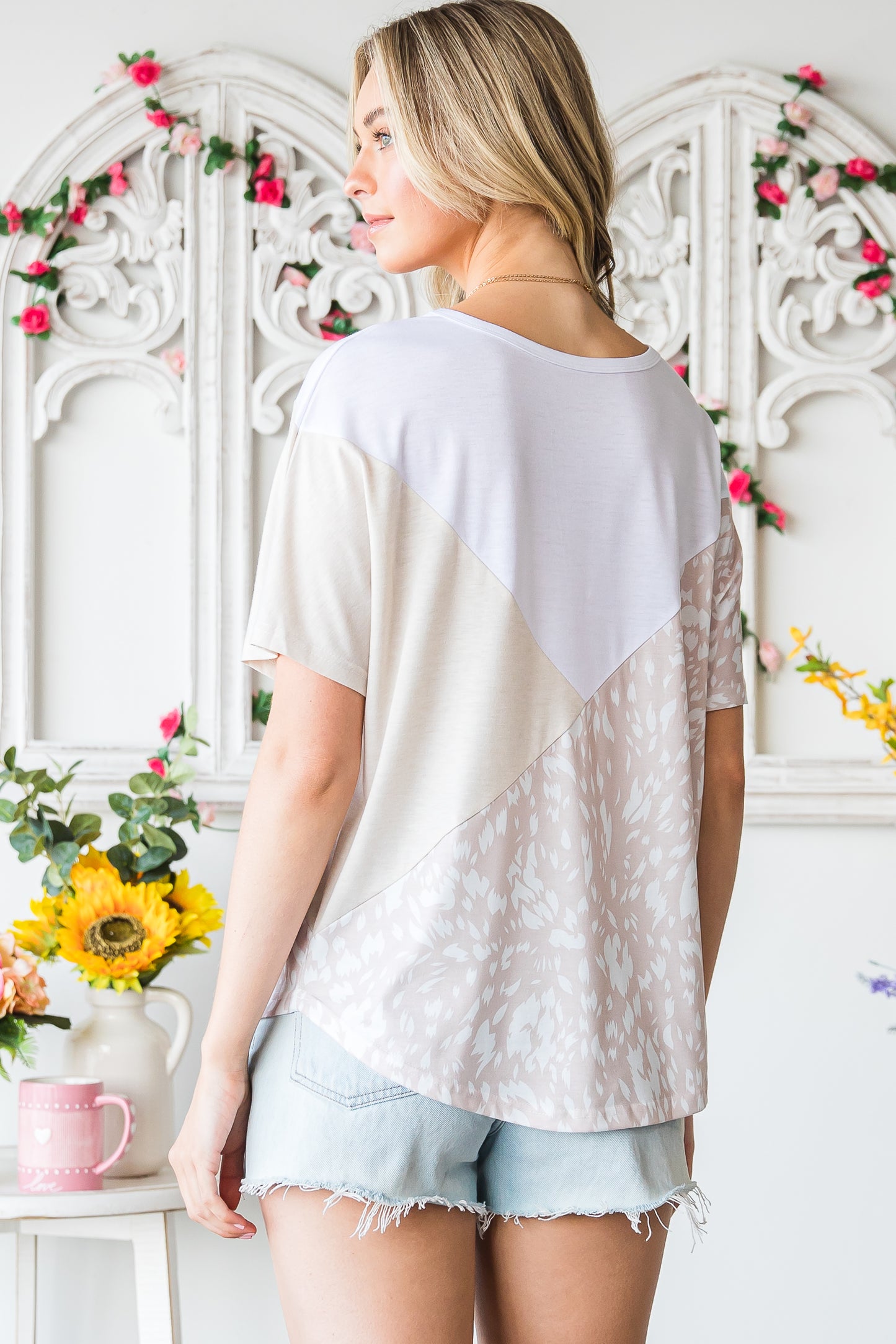 Colorblock Patchwork Short Sleeve Top