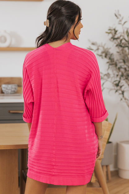 Ribbed Open Front Knit Cardigan