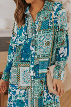 Multicolor Boho Patchwork Print Flowy Long Sleeve Kimono
