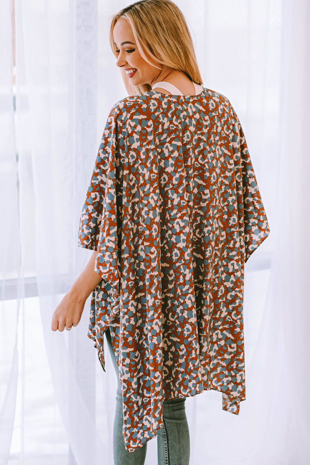 Mixed Colors Leopard Print Flowy Kimono