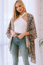 Mixed Colors Leopard Print Flowy Kimono