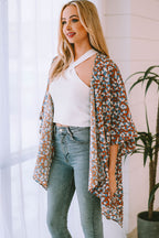 Mixed Colors Leopard Print Flowy Kimono