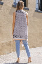 Khaki Western Fashion Print Sleeveless Kimono