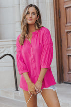 3/4 Sleeves Dotted Print Loose Shirt