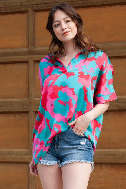 Abstract Print V Neck Blouse
