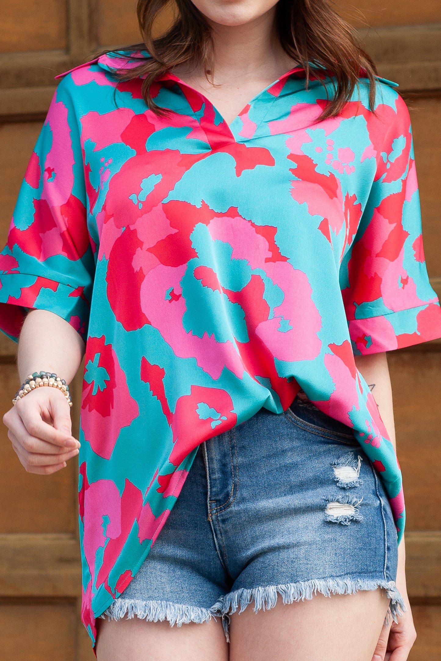 Abstract Print V Neck Blouse
