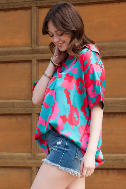 Abstract Print V Neck Blouse