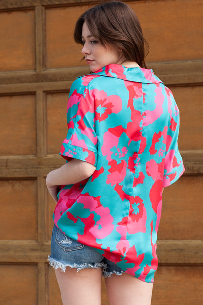 Abstract Print V Neck Blouse