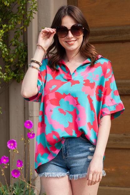 Abstract Print V Neck Blouse