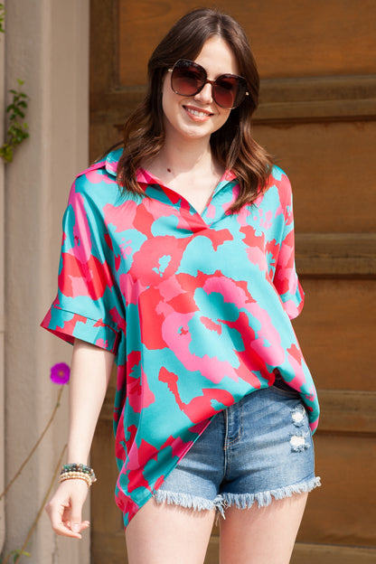 Abstract Print V Neck Blouse