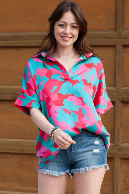 Abstract Print V Neck Blouse