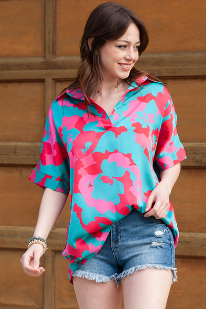 Abstract Print V Neck Blouse