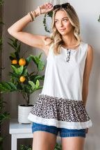 Leopard Peplum Hemline Flowy Tank Top