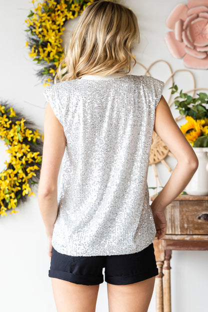 Apricot Sequin Round Neck Tank Top