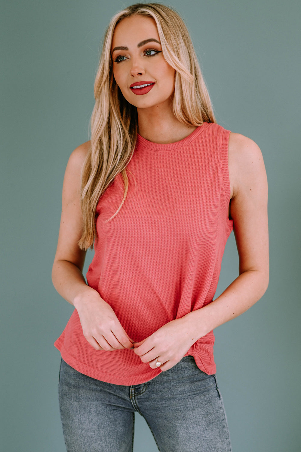 Twist Knot Waffle Knit Tank Top