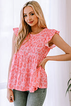 Leopard Print Flutter Sleeve Tiered Tank Top