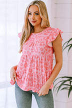 Leopard Print Flutter Sleeve Tiered Tank Top