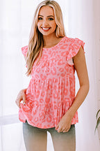 Leopard Print Flutter Sleeve Tiered Tank Top