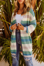 Striped Color Block Hollowed Knit Cardigan