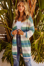 Striped Color Block Hollowed Knit Cardigan