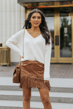 Beige V Neck Wrap Backless Knit Sweater