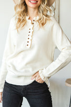 Beige Frill Trim Buttoned Knit Pullover Sweater