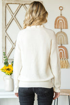Beige Frill Trim Buttoned Knit Pullover Sweater