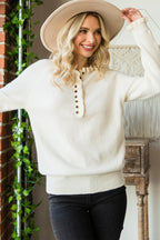 Beige Frill Trim Buttoned Knit Pullover Sweater