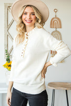 Beige Frill Trim Buttoned Knit Pullover Sweater