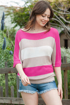 Contrast Stripe Knit Half Sleeve Sweater