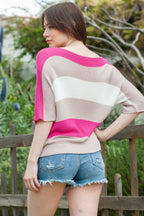 Contrast Stripe Knit Half Sleeve Sweater