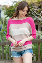 Contrast Stripe Knit Half Sleeve Sweater